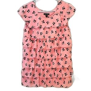 George Girls Pink Ruffle Layered Top with Black Bows Size Xl/xg (14-16)